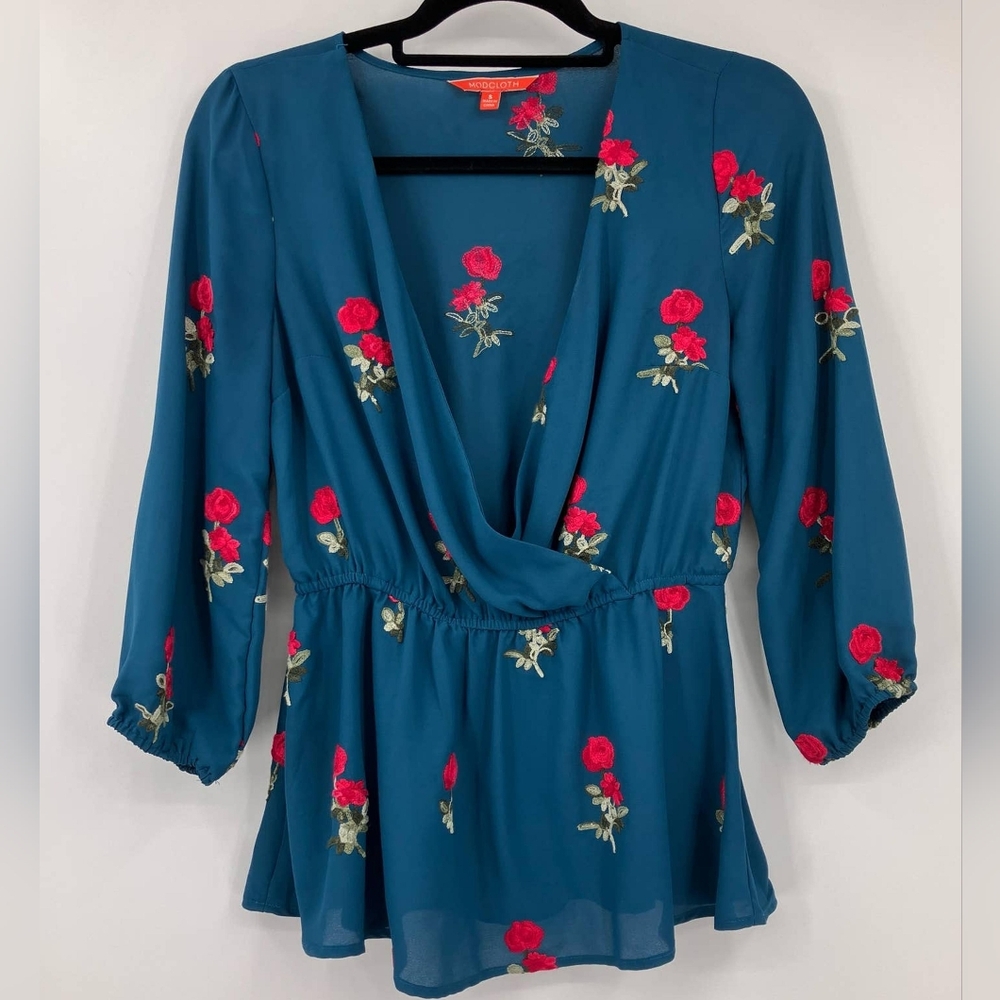 Plunging Neckline Floral Blouse